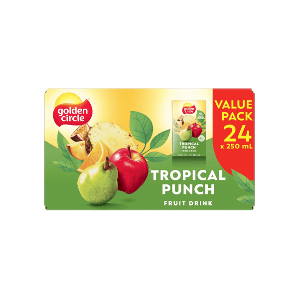 Golden Circle Tropical Juice Poppers 250ml No Added Sugar No Artificial Colours (24 Pack)