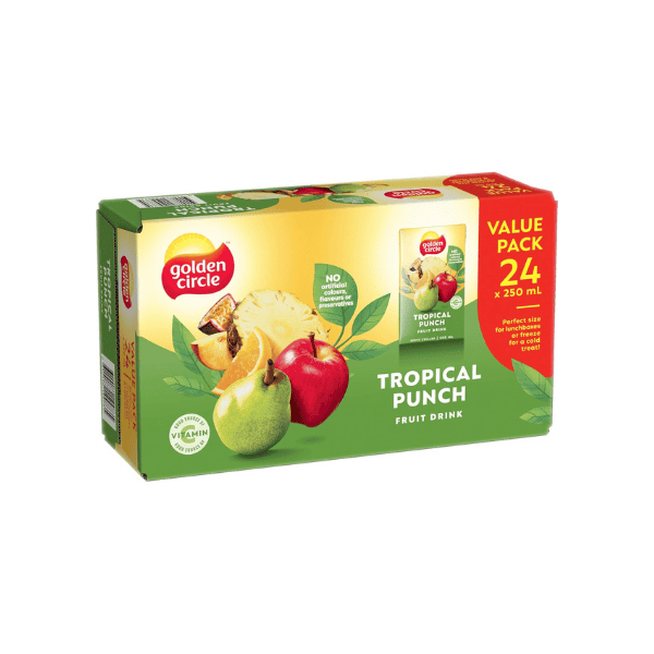 Golden Circle Tropical Juice Poppers 250ml No Added Sugar No Artificial Colours (24 Pack)