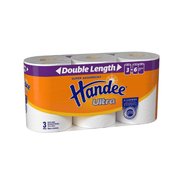 Handee Ultra Double Length 2-Ply White Paper Towel Roll Pack of 3