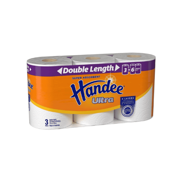 Handee Ultra Double Length 2-Ply White Paper Towel Roll Pack of 3