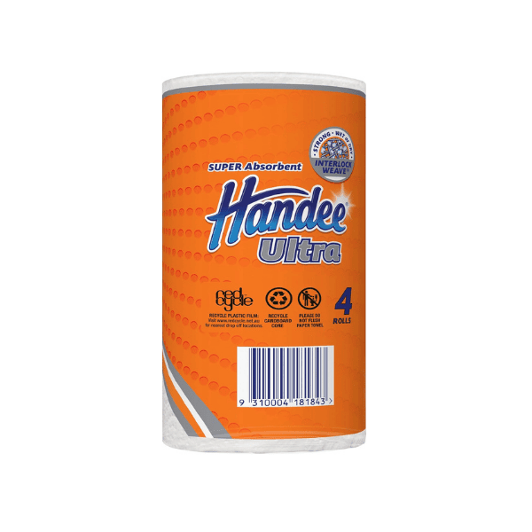 Handee Ultra Double Length 2-Ply White Paper Towel Roll Pack of 3