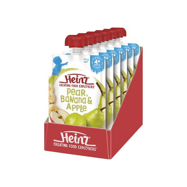 Heinz 4+ Months Pear Banana & Apple Baby Food Pouch 120g Pack of 6 No Preservatives No Artificial Additives