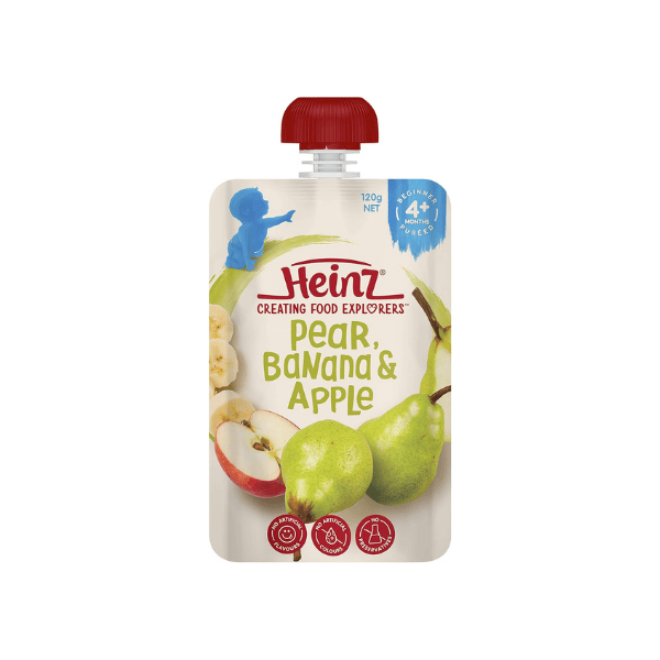 Heinz 4+ Months Pear Banana & Apple Baby Food Pouch 120g Pack of 6 No Preservatives No Artificial Additives