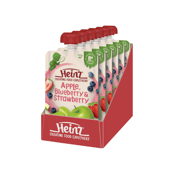 Heinz Baby Food Pouch 120g Apple Blueberry & Strawberry for 8+ Months Pack of 6