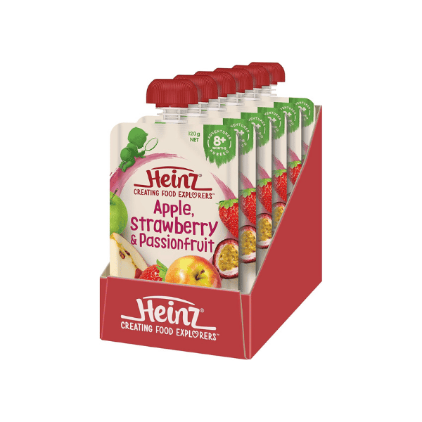 Heinz Baby Food Pouch 120g Apple Strawberry & Passionfruit 8+ Months No Artificial Additives Vegetarian Pack of 6