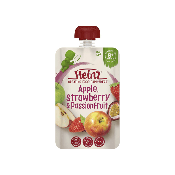 Heinz Baby Food Pouch 120g Apple Strawberry & Passionfruit 8+ Months No Artificial Additives Vegetarian Pack of 6