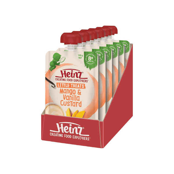 Heinz Little Treats 8+ Months Mango & Vanilla Custard Baby Food Pouch 120g Pack of 6 No Artificial Flavours or Preservatives