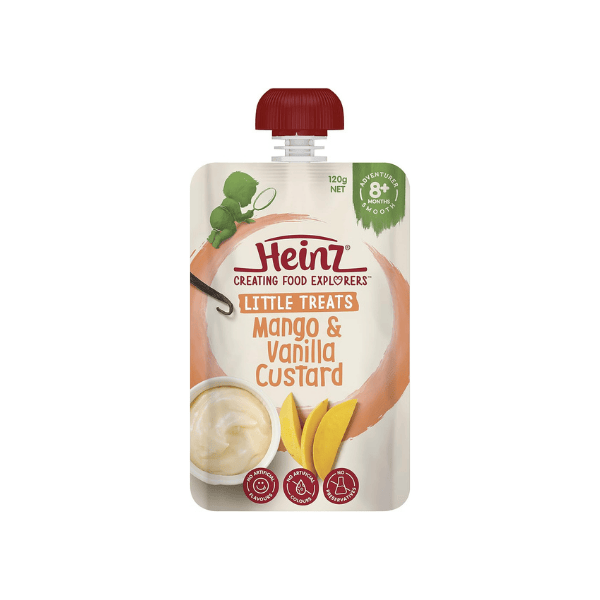 Heinz Little Treats 8+ Months Mango & Vanilla Custard Baby Food Pouch 120g Pack of 6 No Artificial Flavours or Preservatives