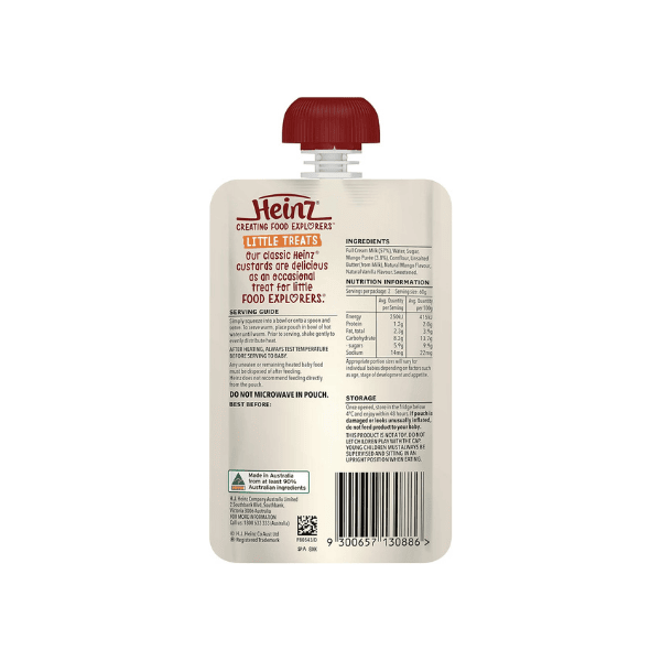 Heinz Little Treats 8+ Months Mango & Vanilla Custard Baby Food Pouch 120g Pack of 6 No Artificial Flavours or Preservatives