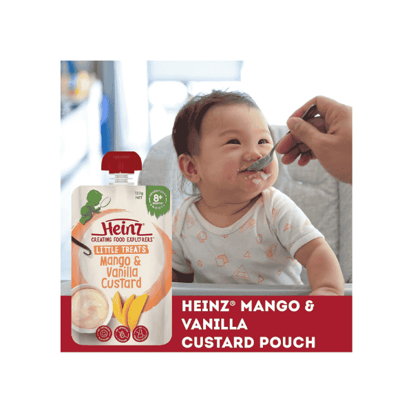 Heinz Little Treats 8+ Months Mango & Vanilla Custard Baby Food Pouch 120g Pack of 6 No Artificial Flavours or Preservatives