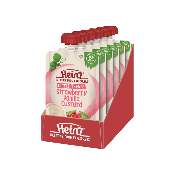 Heinz 8+ Months Strawberry & Vanilla Custard Baby Food Pouch 120g Pack of 6 Smooth Nutritious and Natural