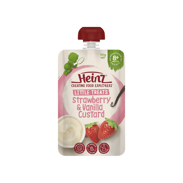 Heinz 8+ Months Strawberry & Vanilla Custard Baby Food Pouch 120g Pack of 6 Smooth Nutritious and Natural