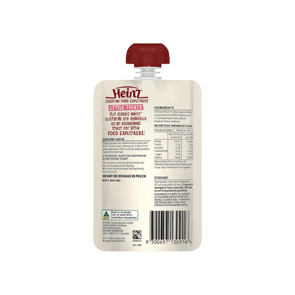 Heinz 8+ Months Strawberry & Vanilla Custard Baby Food Pouch 120g Pack of 6 Smooth Nutritious and Natural