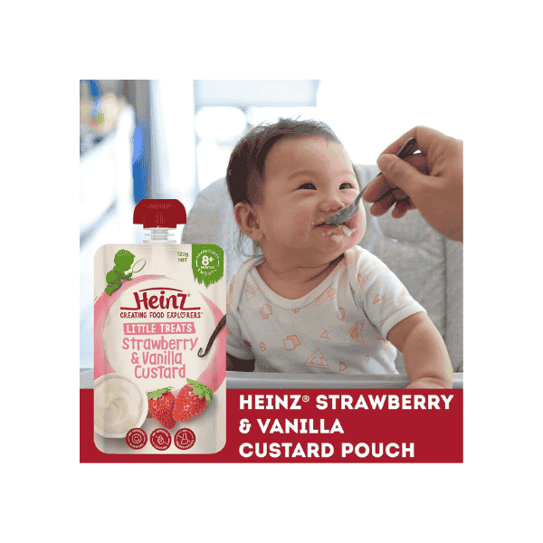 Heinz 8+ Months Strawberry & Vanilla Custard Baby Food Pouch 120g Pack of 6 Smooth Nutritious and Natural