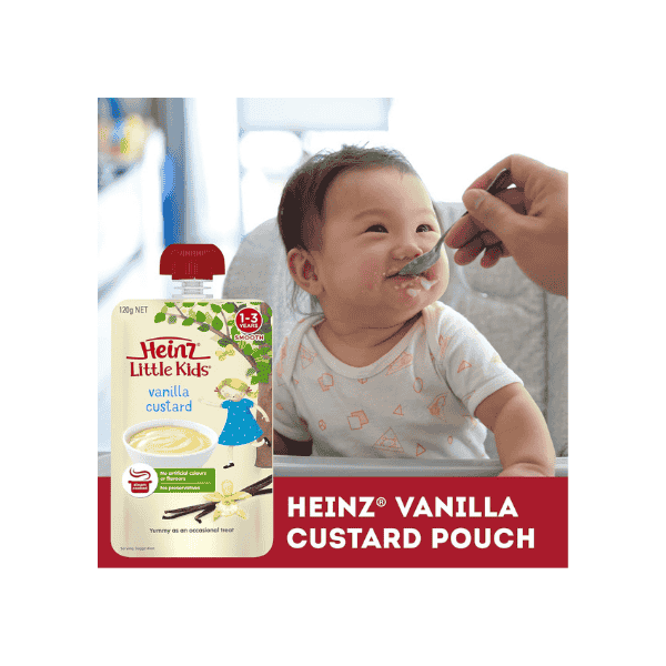 Heinz Little Kids Vanilla Custard 120g Baby Food Pouch For 1-3 Years Pack of 6