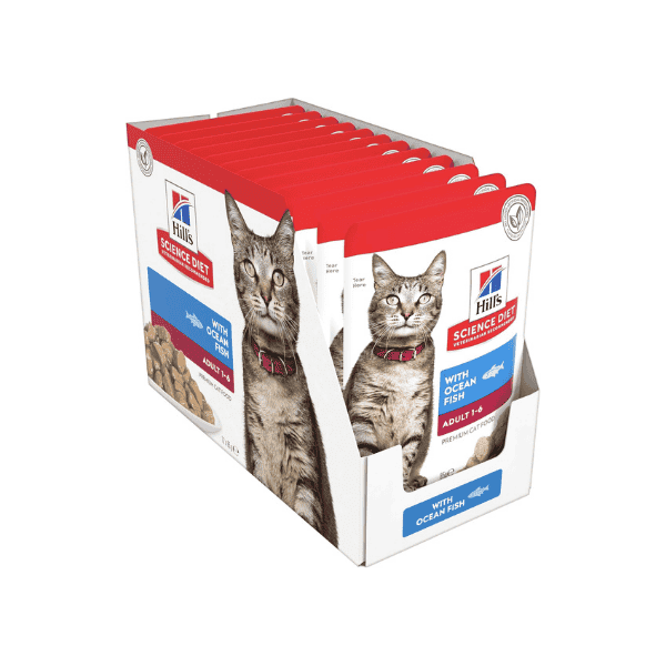 Hill's Science Diet Adult Wet Cat Food Pouches Ocean Fish 85g 12 Pack for Healthy Heart & Coat