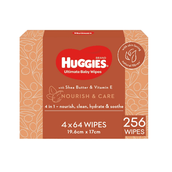 Huggies Ultimate Baby Wipes 256 Count Nourish and Care 4 x 64 Pack