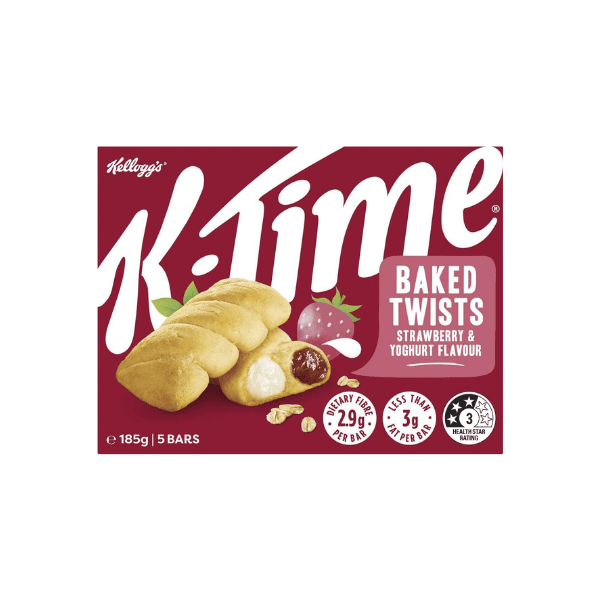 Kellogg's K-Time Baked Twists Strawberry & Yoghurt 185g Perfect On-the-Go Snack