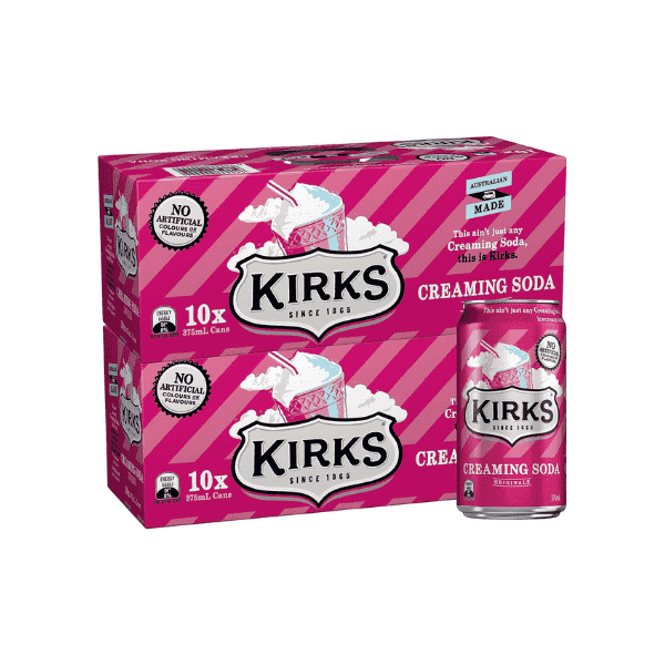 Kirks Creaming Soda Soft Drink Multipack Cans 20 x 375mL Smooth & Creamy Classic Flavor