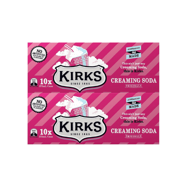 Kirks Creaming Soda Soft Drink Multipack Cans 20 x 375mL Smooth & Creamy Classic Flavor