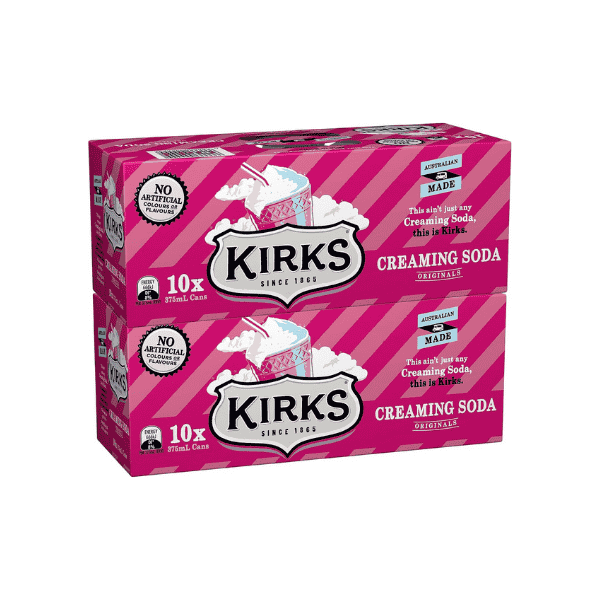 Kirks Creaming Soda Soft Drink Multipack Cans 20 x 375mL Smooth & Creamy Classic Flavor