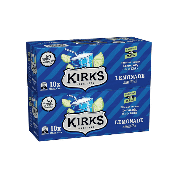 Kirks Lemonade Soft Drink Multipack Cans 20 x 375mL Classic Refreshing Lemon Flavor