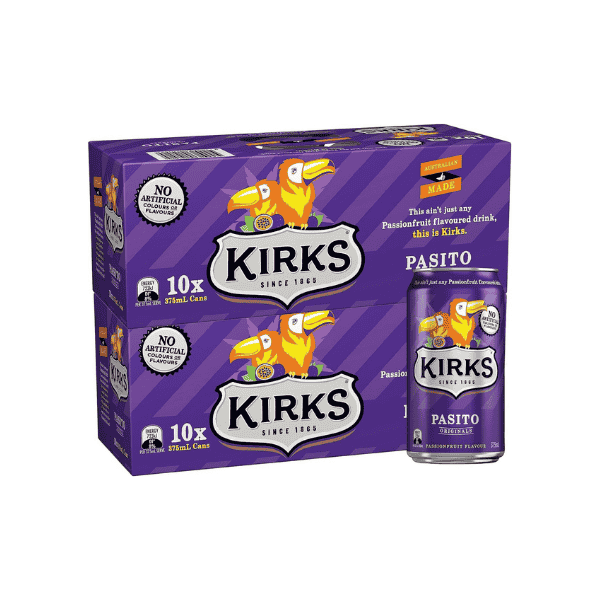 Kirks Pasito Soft Drink Multipack Cans 20 x 375mL Refreshing Passionfruit Flavor