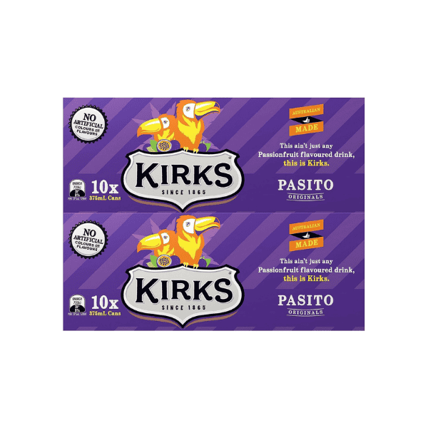 Kirks Pasito Soft Drink Multipack Cans 20 x 375mL Refreshing Passionfruit Flavor