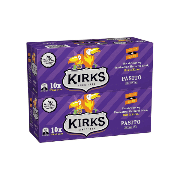 Kirks Pasito Soft Drink Multipack Cans 20 x 375mL Refreshing Passionfruit Flavor