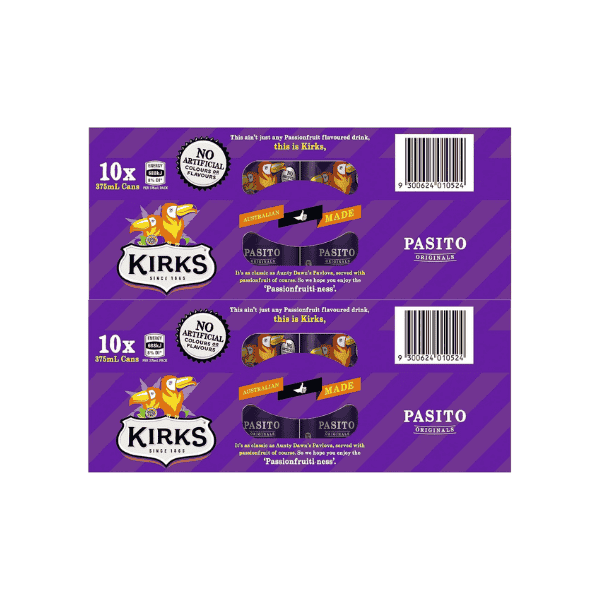 Kirks Pasito Soft Drink Multipack Cans 20 x 375mL Refreshing Passionfruit Flavor