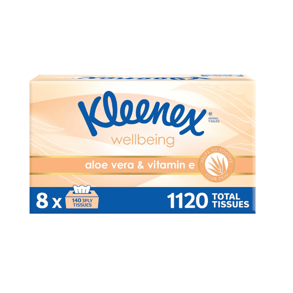 Kleenex Aloe Vera & Vitamin E 3-Ply Facial Tissues 1120 Count 8x140