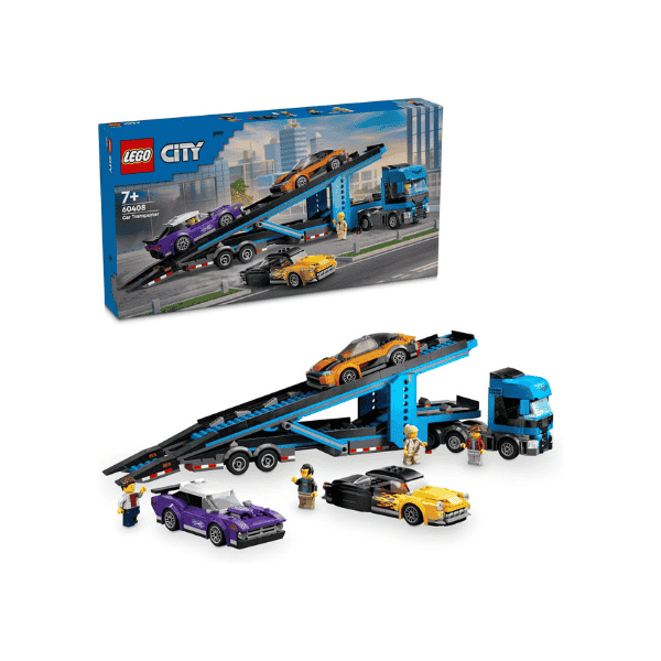 LEGO® City 60408 Car Transporter Truck with Sports Cars 4 Vehicle Set for Kids 7+ Great Gift with 4 Minifigures