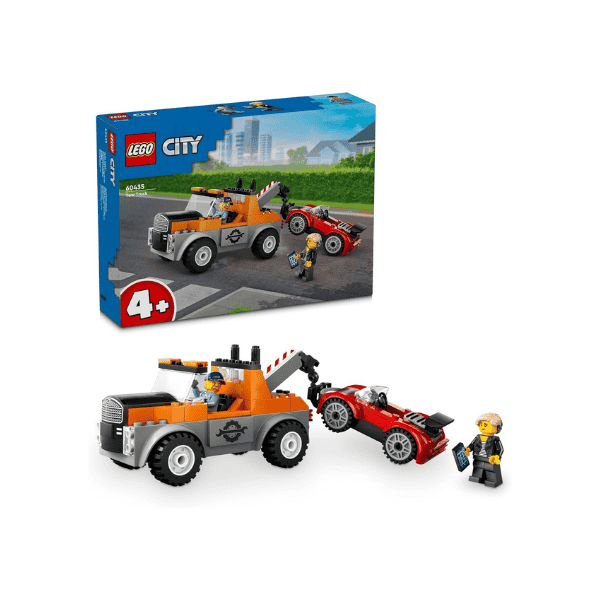 LEGO City Tow Truck & Sports Car Repair 60435 Toy for Kids 4+ 2 Minifigures Cochlear Implant Included