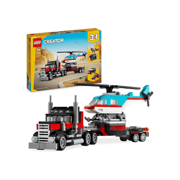 LEGO® Creator 31146: Flatbed Truck with Helicopter Buildable Plane Fuel Vehicle Hot Rod and SUV for Ages 7+