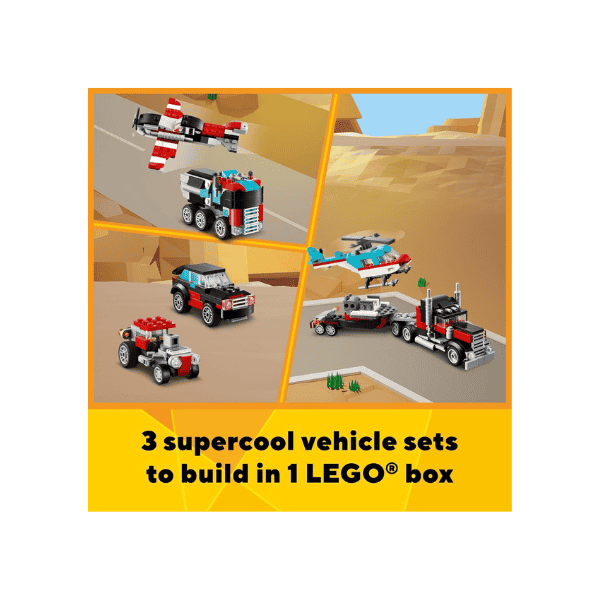 LEGO® Creator 31146: Flatbed Truck with Helicopter Buildable Plane Fuel Vehicle Hot Rod and SUV for Ages 7+