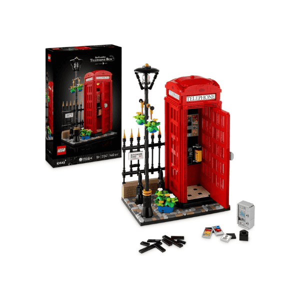 LEGO Ideas Red London Telephone Box 21347 Adult Model Kit with Phone Stand Great for Home Décor and Souvenirs