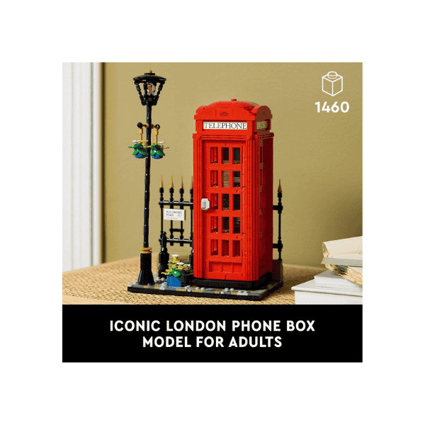 LEGO Ideas Red London Telephone Box 21347 Adult Model Kit with Phone Stand Great for Home Décor and Souvenirs