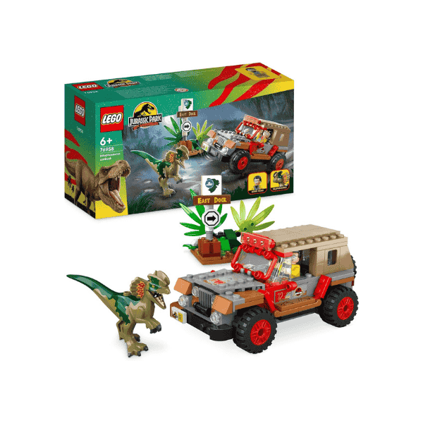 LEGO® Jurassic Park Dilophosaurus Ambush 76958 Building Set with Dino Figure and Jeep for 30th Anniversary