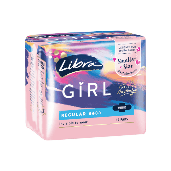 Libra Girl Regular Pads with Wings Ideal for Young 12 Pack