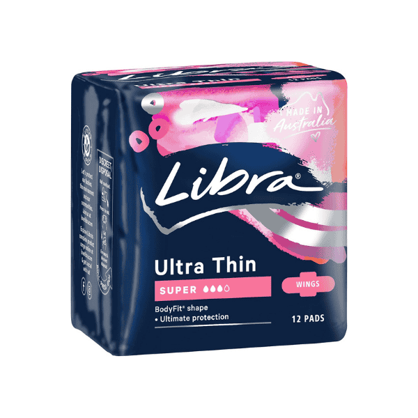 Libra Ultra Thin Super Pads with Wings Ultimate Menstrual Protection 12 Pack