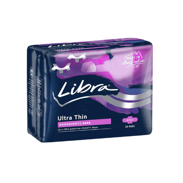 Libra Ultrathin Goodnight Pad with Wings for Overnight Pack of 20