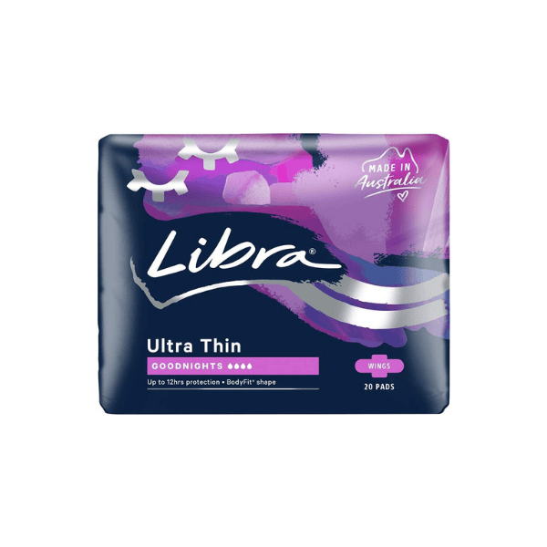 Libra Ultrathin Goodnight Pad with Wings for Overnight Pack of 20