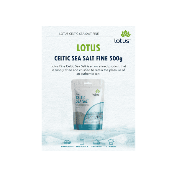 Lotus Celtic Fine Sea Salt 500g Ideal for Seasoning Cooking and Enhancing Flavor