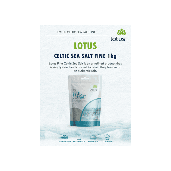 Lotus Celtic Fine Sea Salt 1kg Pure Unrefined Salt for Cooking Seasoning and Baking