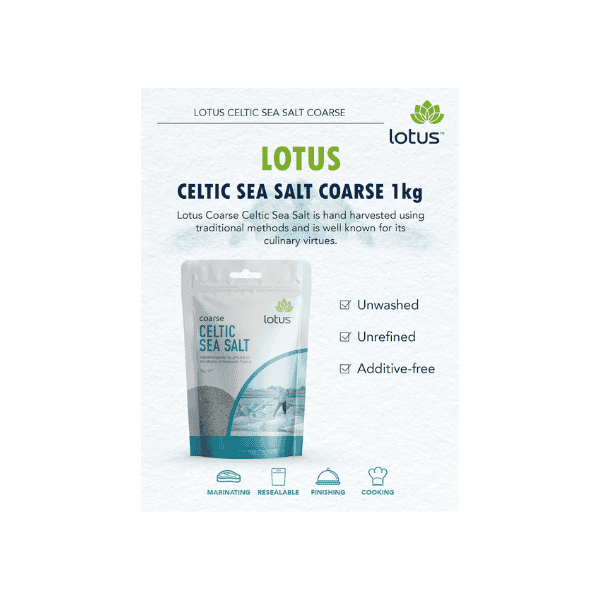 Lotus Celtic Sea Salt Coarse Grain 1kg of Pure Unrefined Salt for Cooking and Seasoning