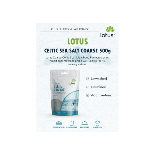 Lotus Celtic Sea Salt Coarse Grain 500g of Pure Unrefined Salt for Cooking and Seasoning