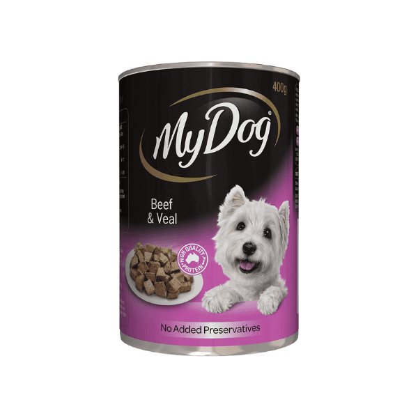 MY DOG Adult Wet Dog Food Beef & Veals 400g Can 24 Pack for Small/Medium Breeds