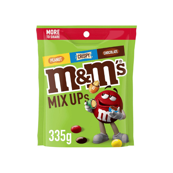 M&M's Mix Ups Large Bag Perfect Blend of Milk Chocolate Peanut & Crispy Treats 335g