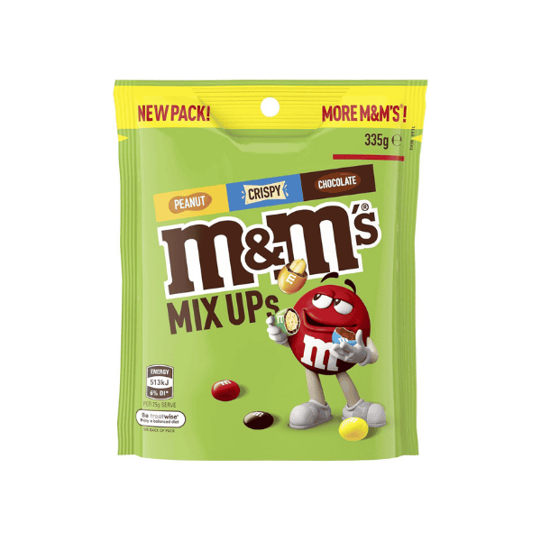 M&M's Mix Ups Large Bag Perfect Blend of Milk Chocolate Peanut & Crispy Treats 335g