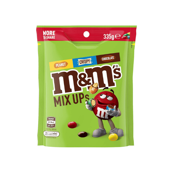 M&M's Mix Ups Large Bag Perfect Blend of Milk Chocolate Peanut & Crispy Treats 335g